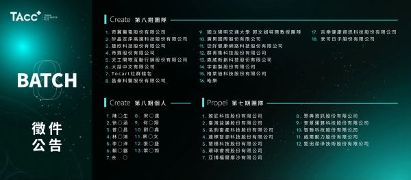TAcc+ Batch #8 Create 第八期 & Propel 第七期入選公告
