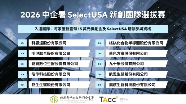 TAcc+ 2026 SelectUSA 新創團隊選拔賽 入選公告